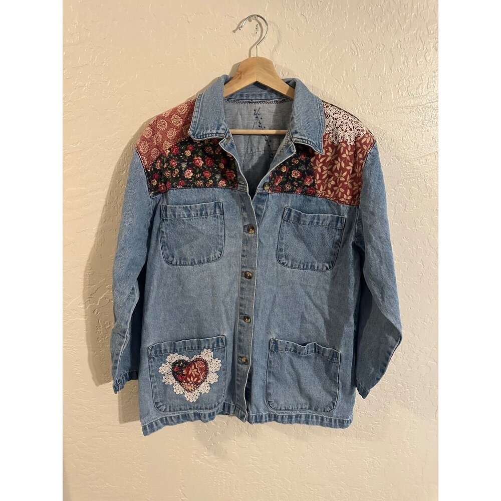 Y Blue Denim Jean Patchwork 90’s Floral Lace Jacket